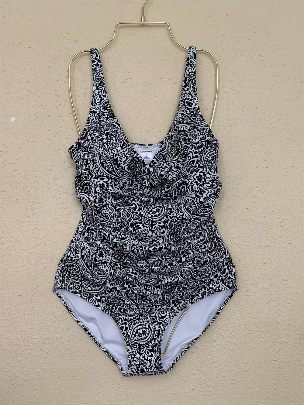 New | Lands' End | Black & White Printed One-Piece Swimsuit - size Medium